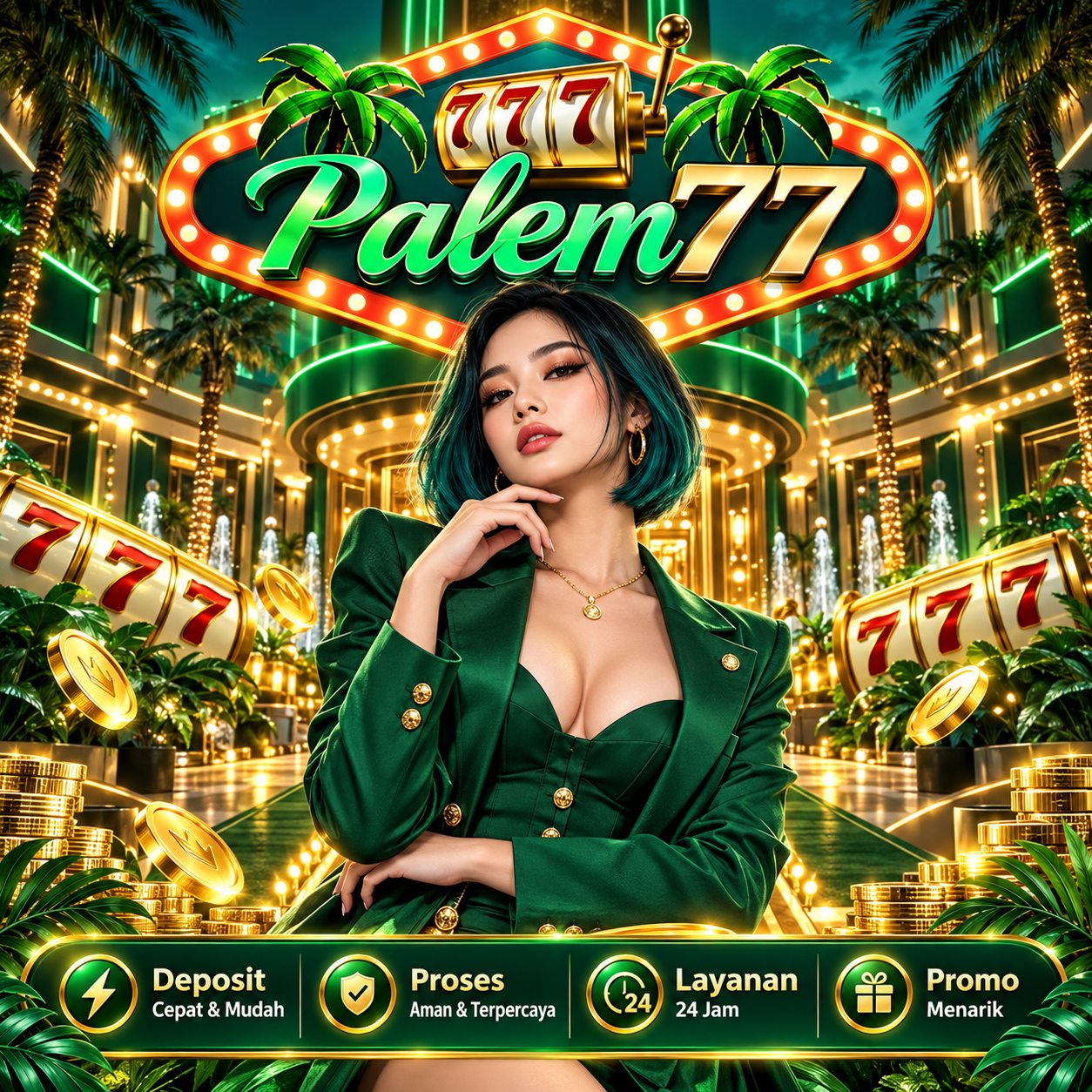 Ilustrasi dan banner PALEM77 untuk PALEM77: Jelajahi Hiburan Digital dengan Nyaman